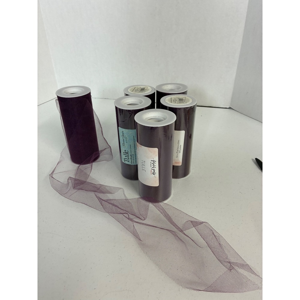 6 Pack Forever Yours by Nicole Plum Purple Tulle Spools 6in x 25yd Mesh Fabric